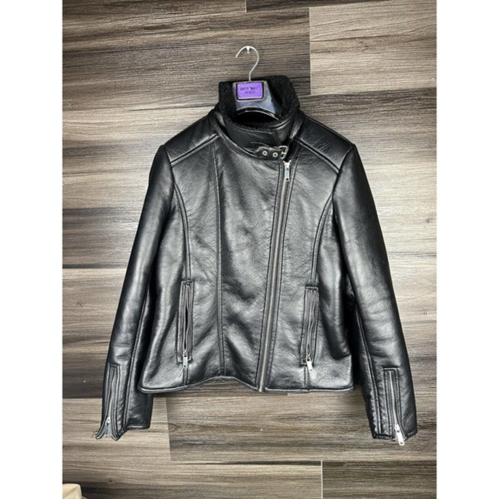 French Connection Black‎ Faux Leather Jacket Size Large